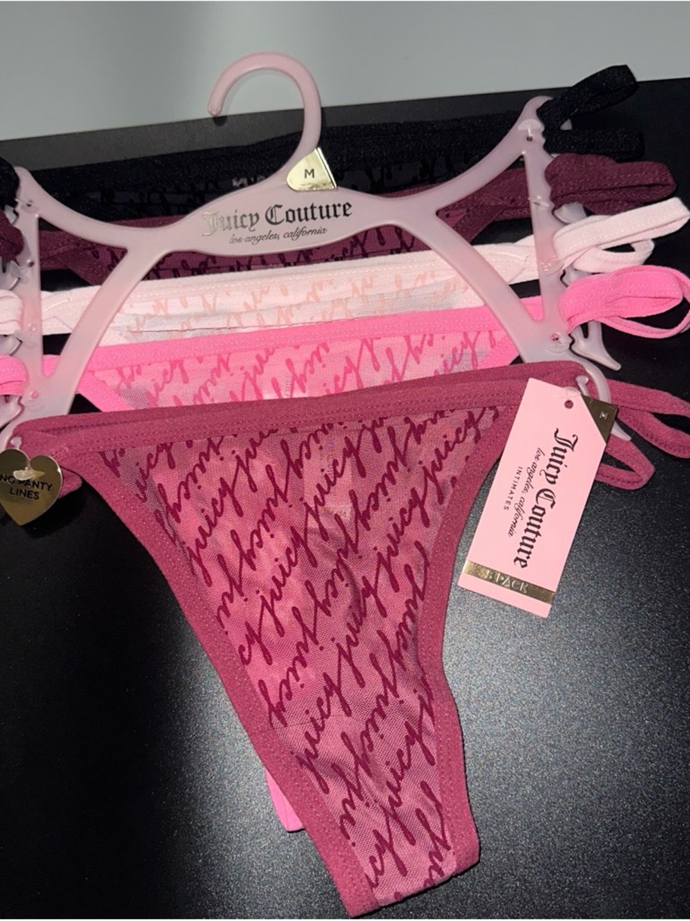 Juicy Couture Pink and Burgundy Logo Thong Set - 3-Pack
